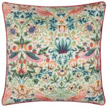 The Original Morris & Co Strawberry Thief Outdoor Cushion Coral / Leaf Green