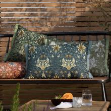 The Original Morris & Co Snakeshead Outdoor Cushion Indigo / Leaf Green