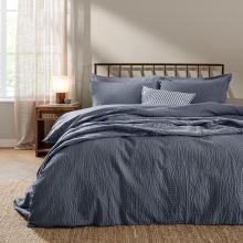 Yard Hebden Relaxed Seersucker Pillowcase Pair Denim Blue