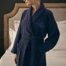 Yves Delorme Apollon Ladies Shawl Bathrobe Marine