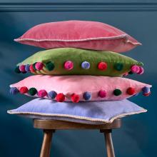 Bluebellgray Blanket Stitch Velvet Cushion Coral Pink