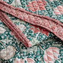William Morris At Home Cray Quilted Bedspread Forest Green - Cranberry