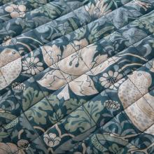 William Morris At Home Midnight Strawberry Thief Quilted Bedspread Prussian Blue