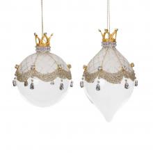 Goodwill Glass Crown Jewel Ball Finial Ornament White / Gold