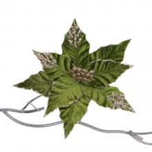 Goodwill Fabric Sequinned Poinsettia on Clip Olive / Green / Gold