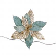 Goodwill Fabric Sequinned Poinsettia on Clip Green / Gold