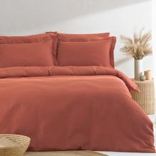 The Linen Yard Waffle Red Clay Duvet Cover Set