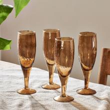 Nkuku Yala Hammered Set of 4 Champagne Glasses, Smoke Brown Glass