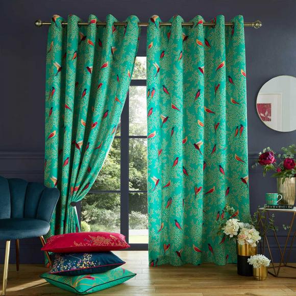 Sara Miller Green Birds Lined Curtains