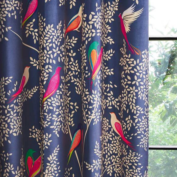 Sara Miller Smokey Blue Birds Lined Curtains