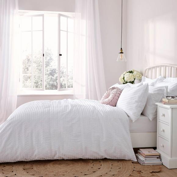 Laura Ashley Emma Seersucker White Duvet Cover Set
