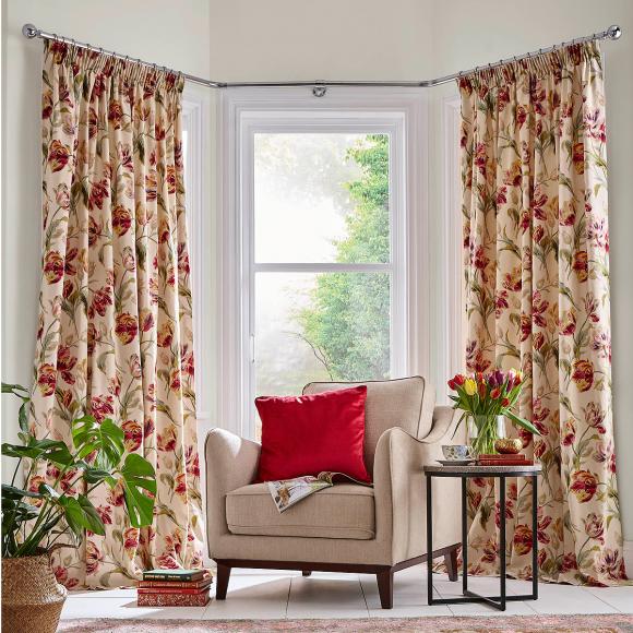 Laura Ashley Gosford Cranberry Lined Pencil Pleated Curtains