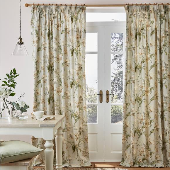 Laura Ashley Gosford Sage Lined Pencil Pleated Curtains