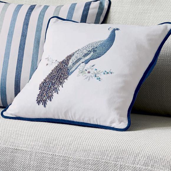Laura Ashley Peacock Midnight Beaded Cushion