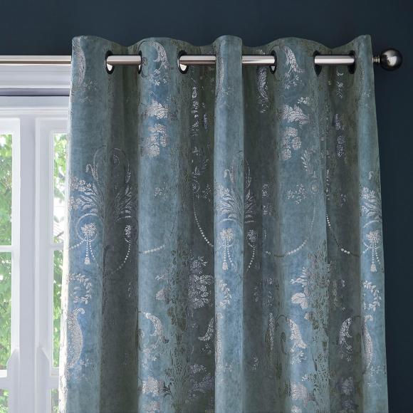 Laura Ashley Josette Metallic Eyelet Curtains Pale Seaspray