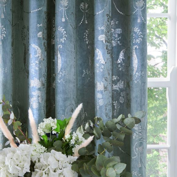 Laura Ashley Josette Metallic Lined Curtains Pale Seaspray