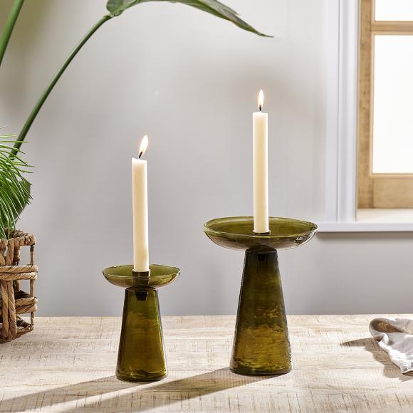 Nkuku Avyn Recycled Glass Candle Holder Forest Green