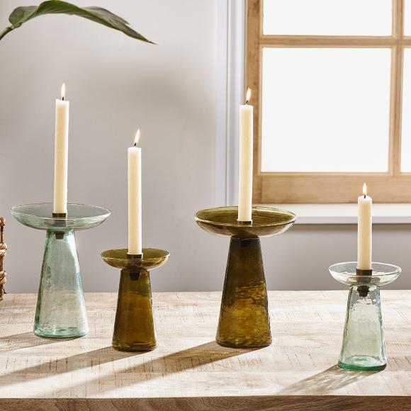 Nkuku Avyn Recycled Glass Candle Holder Forest Green