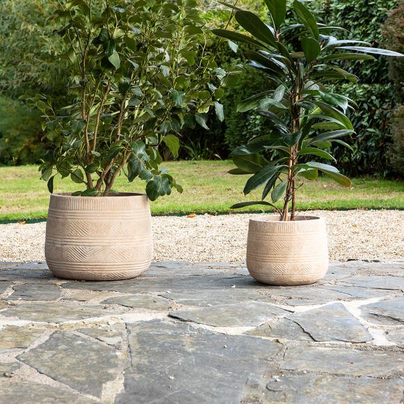 Nkuku Zadie Etched, Neutral Ceramic Planter