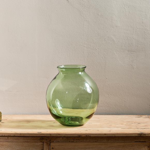 Nkuku Vanita Glass Vase - Wide - Green 