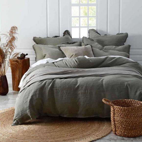 MM Linen Laundered Linen Duvet Cover Set Olive
