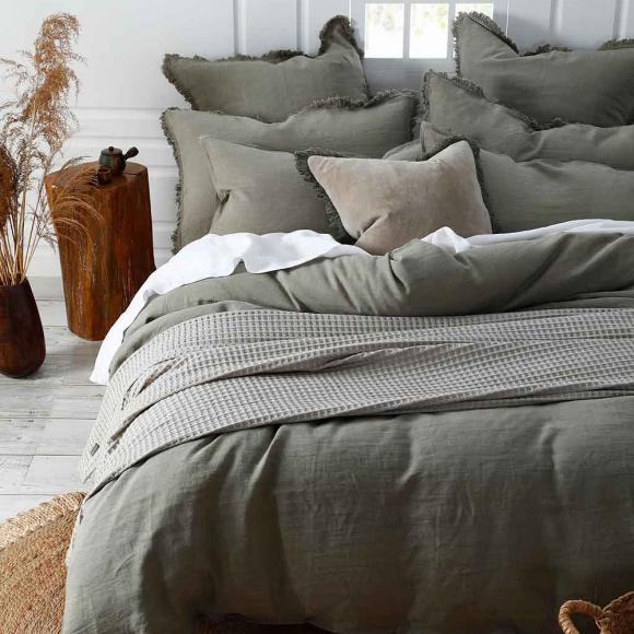 MM Linen Laundered Linen Duvet Cover Set Olive