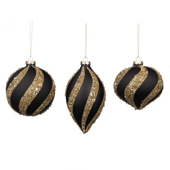 Goodwill GLASS SEQ.STRIPE BALL/FIN.ORNAMENT