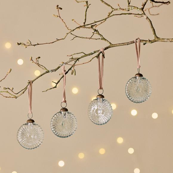 Nkuku Sundara Baubles - Clear - Set of 4 
