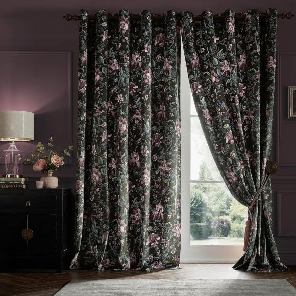 Laura Ashley Edita's Garden Charcoal Eyelet Curtains