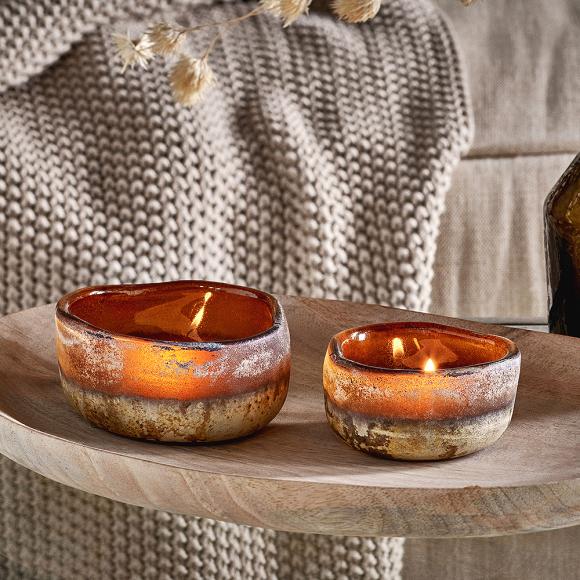 Nkuku Janka Glass Tealights - Dark Amber - Set of 2