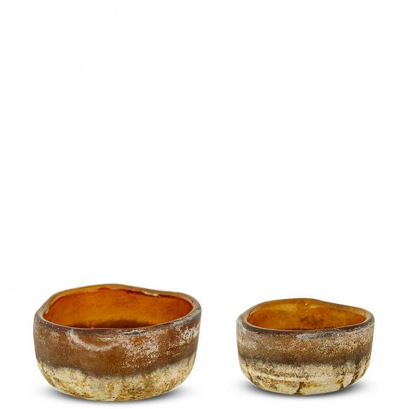 Nkuku Janka Glass Tealights - Dark Amber - Set of 2