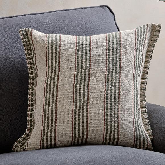 Nkuku Kaia Jute & Cotton Cushion Cover  -  Moss Green & Rust