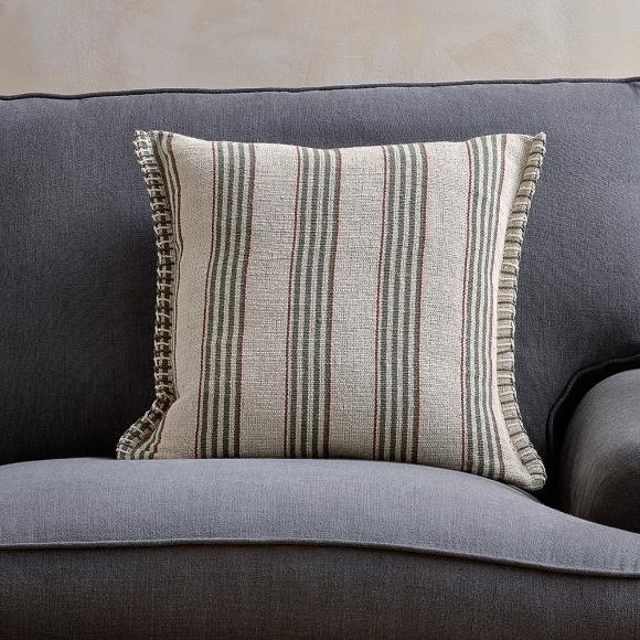 Nkuku Kaia Jute & Cotton Cushion Cover  -  Moss Green & Rust