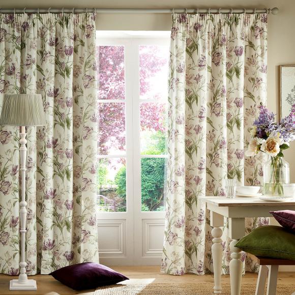 Laura Ashley Gosford Grape Lined Pencil Pleated Curtains