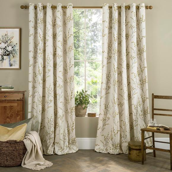 Laura Ashley Pussy Willow Ochre Eyelet Curtains