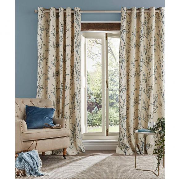Laura Ashley Pussy Willow Off-White / Seaspray Eyelet Curtains
