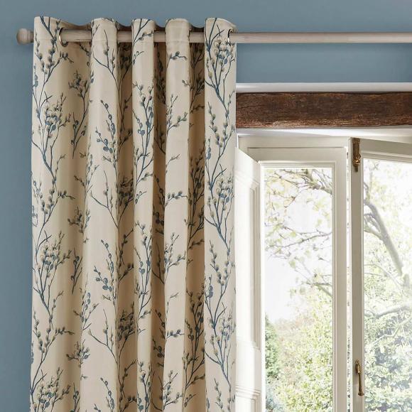Laura Ashley Pussy Willow Off-White / Seaspray Eyelet Curtains