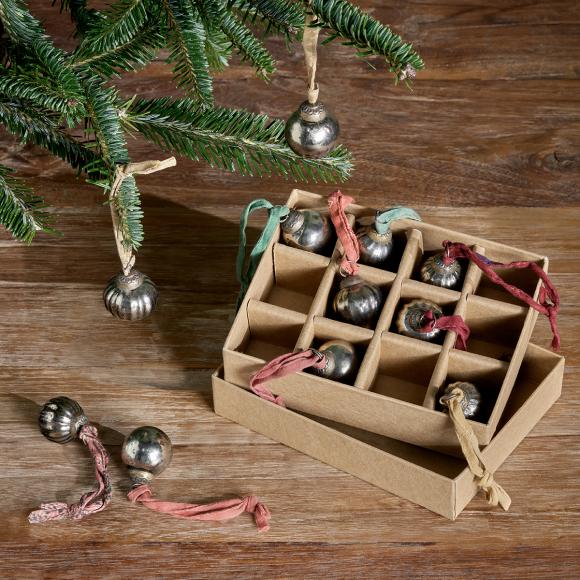 Nkuku Dew Drop Baubles - Antique Gold  - Set of 12 