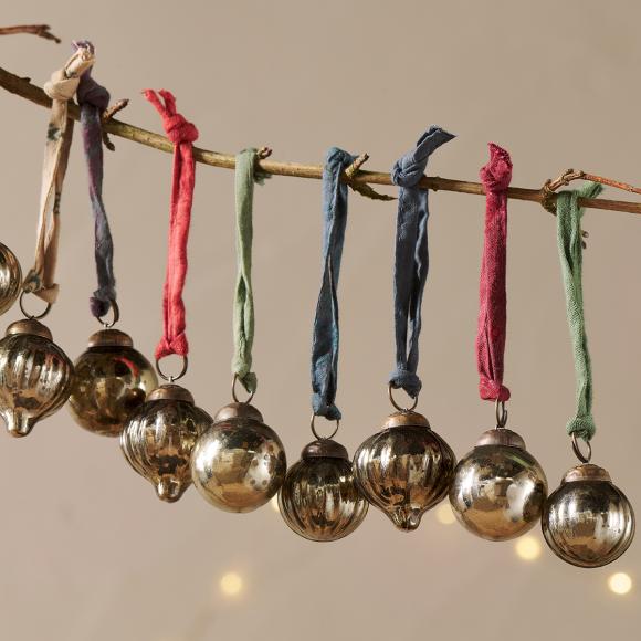 Nkuku Dew Drop Baubles - Antique Gold  - Set of 12 