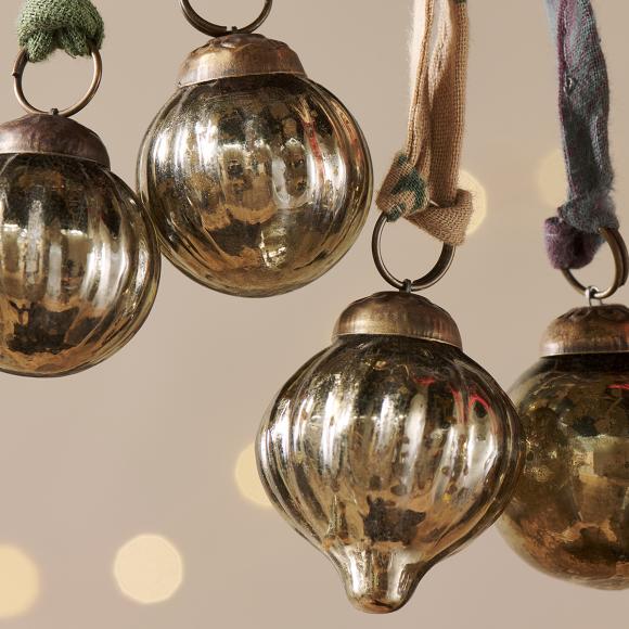 Nkuku Dew Drop Baubles - Antique Gold  - Set of 12 