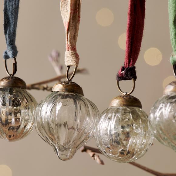 Nkuku Dew Drop Baubles - Silver & Clear - Set of 12 
