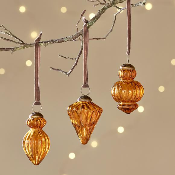 Nkuku Manipur Baubles - Amber (set of 3)