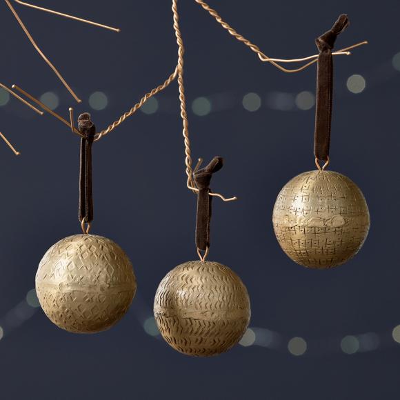 Nkuku Manya Metal Round Baubles - Brass (set of 3)