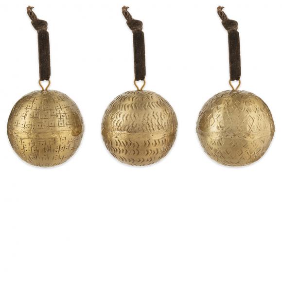 Nkuku Manya Metal Round Baubles - Brass (set of 3)