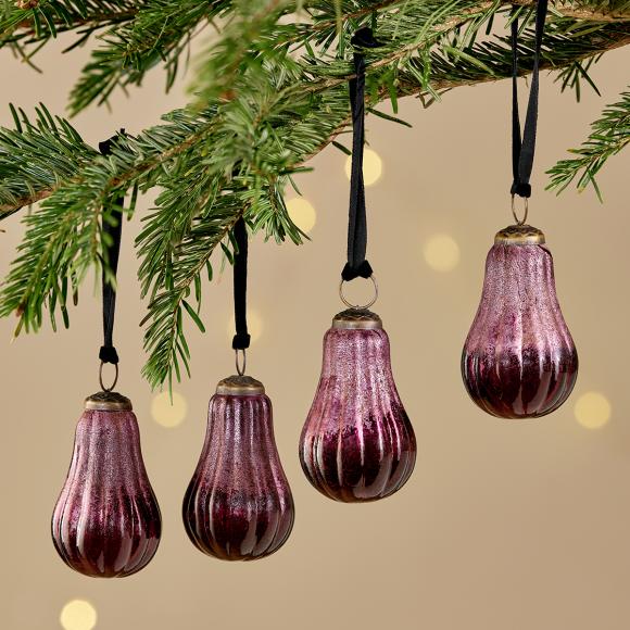 Nkuku Pannee Drop Baubles - Ruby (set of 4)