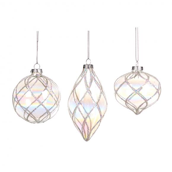 Goodwill Glass Iridescent Sparkle Net Ball / Finial Ornament