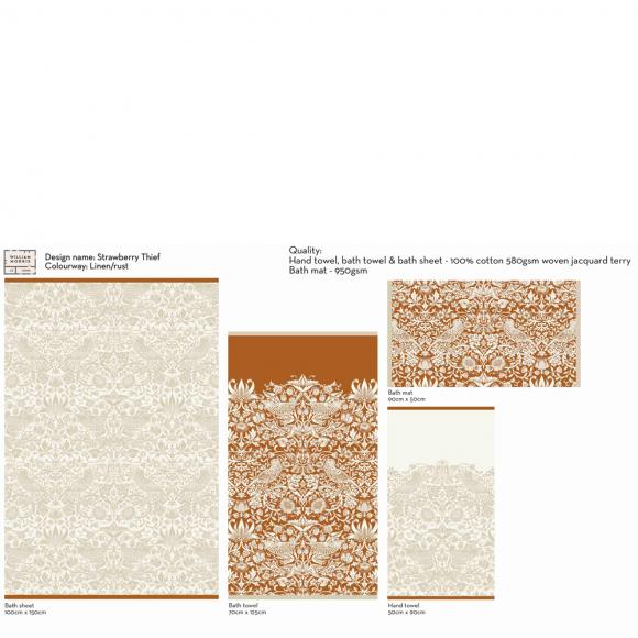 William Morris At Home Strawberry Thief Towel Linen-Rust