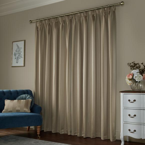 Laura Ashley Lille Stripe Truffle / Natural Lined Curtains