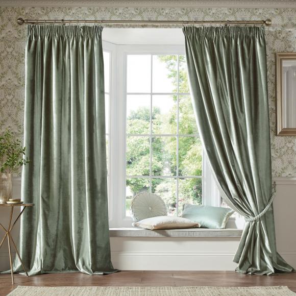 Laura Ashley Loretta Sage Green Lined Curtains