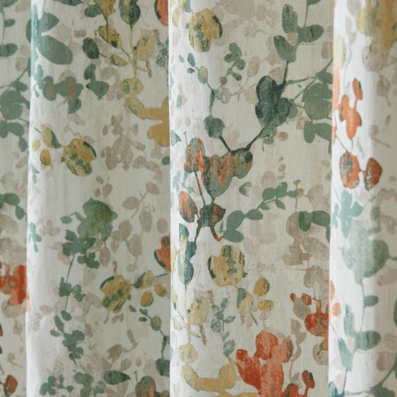 Laura Ashley Old Castle Leaves Fern Green Lined Eyelet Curtains